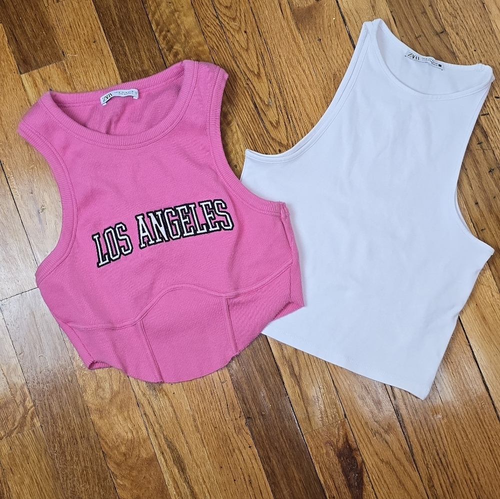 Zara Pink and White Crop Tops Small and Medium - Picture 1 of 11